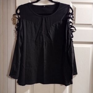 NWOT Elegant Black Women's Top with Cut-Out Sleeves